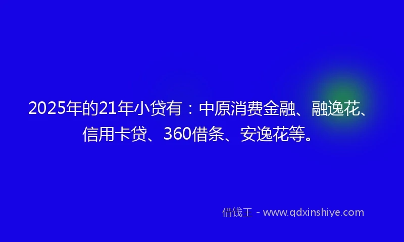 2025年的21年小贷有：中原消费金融、融逸花、信用卡贷、360借条、安逸花等。