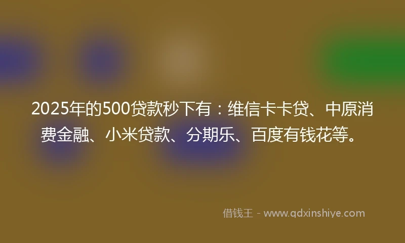 2025年的500贷款秒下有:维信卡卡贷、中原消费金融、小米贷款、分期乐、百度有钱花等。