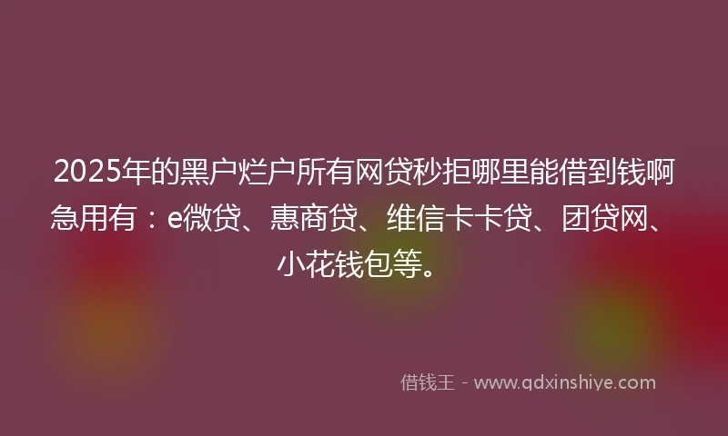 2025年的黑户烂户所有网贷秒拒哪里能借到钱啊急用有：e微贷、惠商贷、维信卡卡贷、团贷网、小花钱包等。
