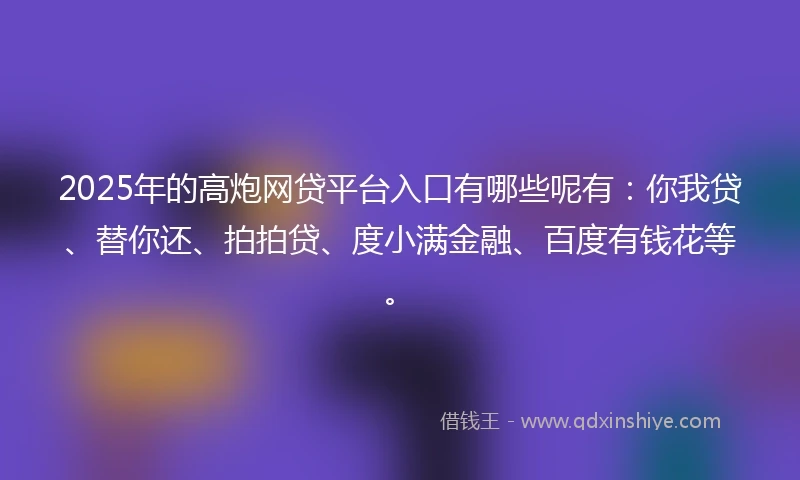 2025年的高炮网贷平台入口有哪些呢有：你我贷、替你还、拍拍贷、度小满金融、百度有钱花等。