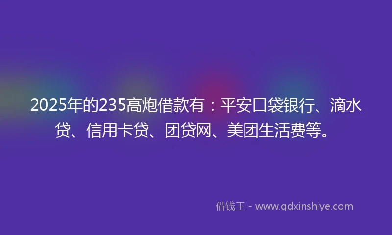 2025年的235高炮借款有：平安口袋银行、滴水贷、信用卡贷、团贷网、美团生活费等。
