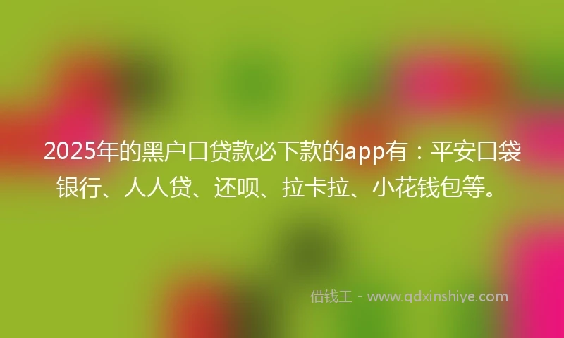 2025年的黑户口贷款必下款的app有：平安口袋银行、人人贷、还呗、拉卡拉、小花钱包等。