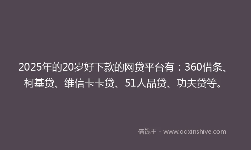 2025年的20岁好下款的网贷平台有：360借条、柯基贷、维信卡卡贷、51人品贷、功夫贷等。