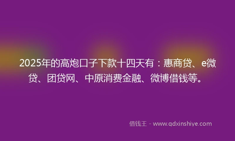 2025年的高炮口子下款十四天有：惠商贷、e微贷、团贷网、中原消费金融、微博借钱等。