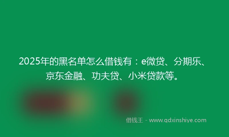 2025年的黑名单怎么借钱有：e微贷、分期乐、京东金融、功夫贷、小米贷款等。