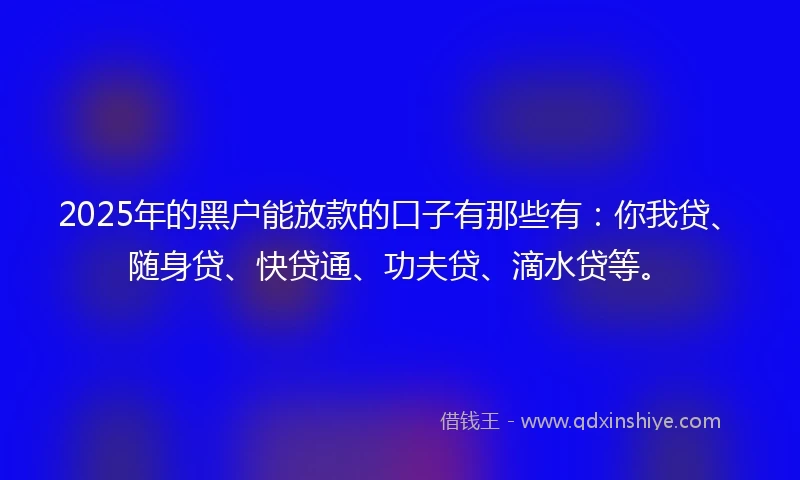 2025年的黑户能放款的口子有那些有：你我贷、随身贷、快贷通、功夫贷、滴水贷等。