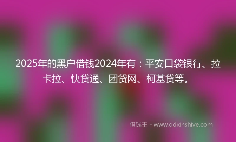 2025年的黑户借钱2024年有：平安口袋银行、拉卡拉、快贷通、团贷网、柯基贷等。