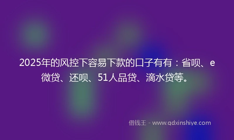 2025年的风控下容易下款的口子有有：省呗、e微贷、还呗、51人品贷、滴水贷等。