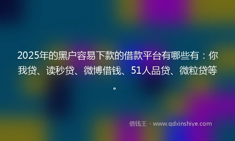 2025年的黑户容易下款的借款平台有哪些有：你我贷、读秒贷、微博借钱、51人品贷、微粒贷等。