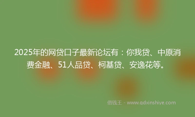 2025年的网贷口子最新论坛有：你我贷、中原消费金融、51人品贷、柯基贷、安逸花等。