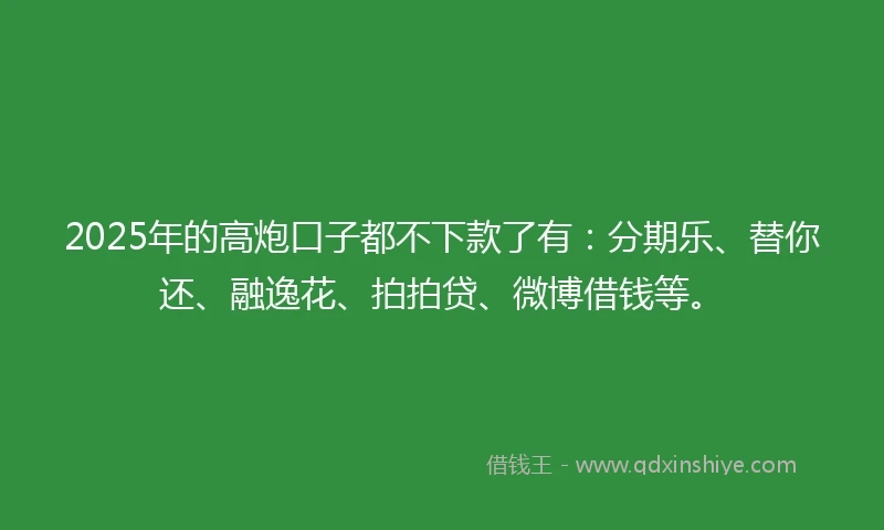 2025年的高炮口子都不下款了有：分期乐、替你还、融逸花、拍拍贷、微博借钱等。