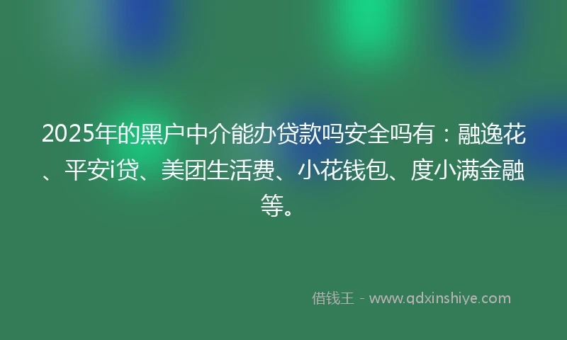 2025年的黑户中介能办贷款吗安全吗有：融逸花、平安i贷、美团生活费、小花钱包、度小满金融等。