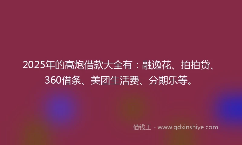 2025年的高炮借款大全有：融逸花、拍拍贷、360借条、美团生活费、分期乐等。