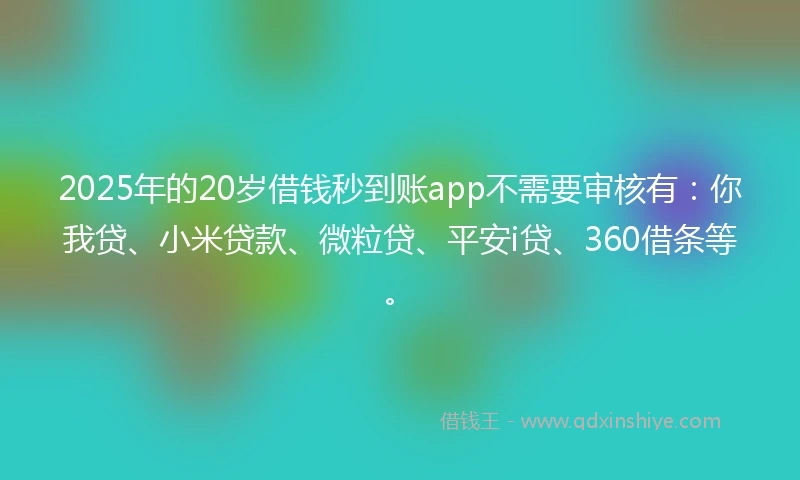 2025年的20岁借钱秒到账app不需要审核有：你我贷、小米贷款、微粒贷、平安i贷、360借条等。
