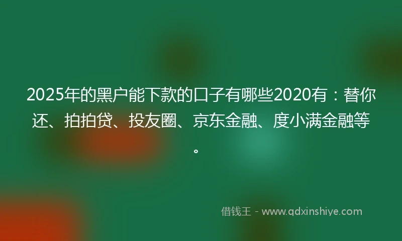 2025年的黑户能下款的口子有哪些2020有：替你还、拍拍贷、投友圈、京东金融、度小满金融等。