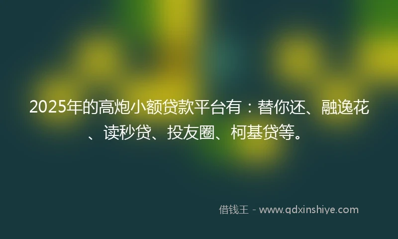 2025年的高炮小额贷款平台有：替你还、融逸花、读秒贷、投友圈、柯基贷等。