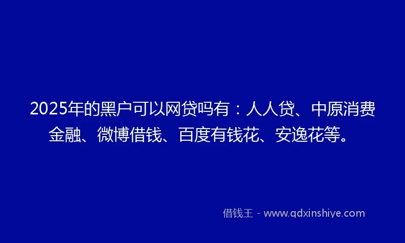 2025年的黑户可以网贷吗有：人人贷、中原消费金融、微博借钱、百度有钱花、安逸花等。