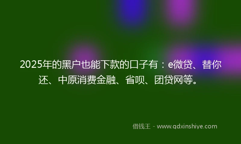 2025年的黑户也能下款的口子有：e微贷、替你还、中原消费金融、省呗、团贷网等。