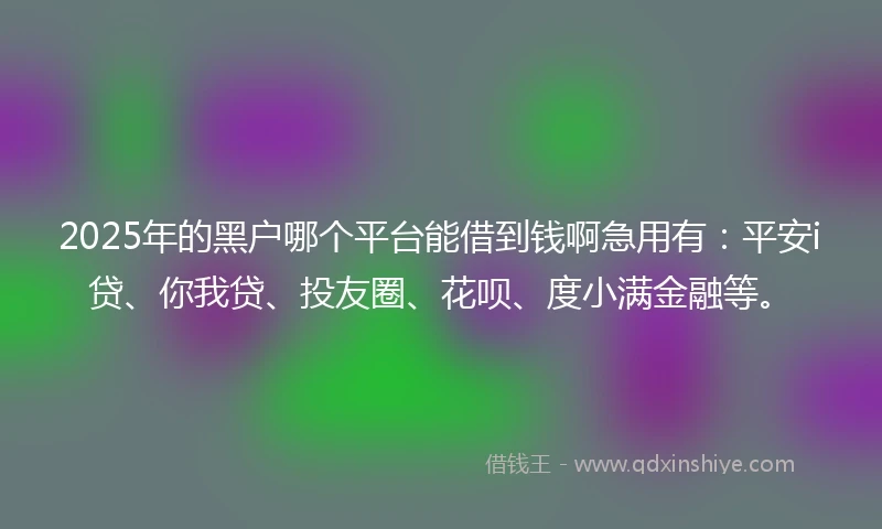 2025年的黑户哪个平台能借到钱啊急用有：平安i贷、你我贷、投友圈、花呗、度小满金融等。