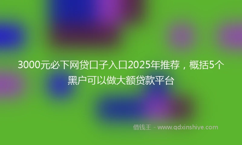 3000元必下网贷口子入口2025年推荐，概括5个黑户可以做大额贷款平台