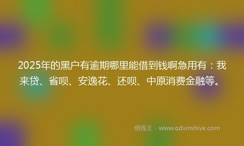 2025年的黑户有逾期哪里能借到钱啊急用有：我来贷、省呗、安逸花、还呗、中原消费金融等。
