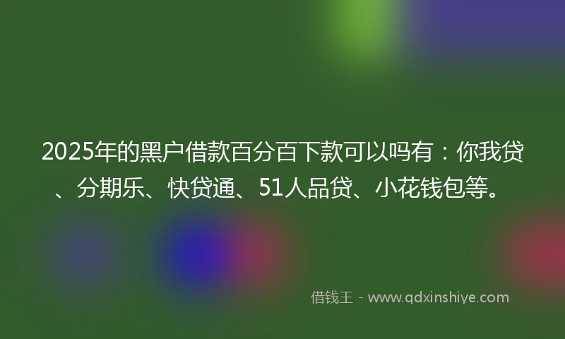 2025年的黑户借款百分百下款可以吗有：你我贷、分期乐、快贷通、51人品贷、小花钱包等。