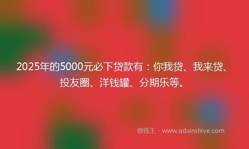 2025年的5000元必下贷款有：你我贷、我来贷、投友圈、洋钱罐、分期乐等。