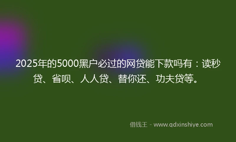 2025年的5000黑户必过的网贷能下款吗有：读秒贷、省呗、人人贷、替你还、功夫贷等。