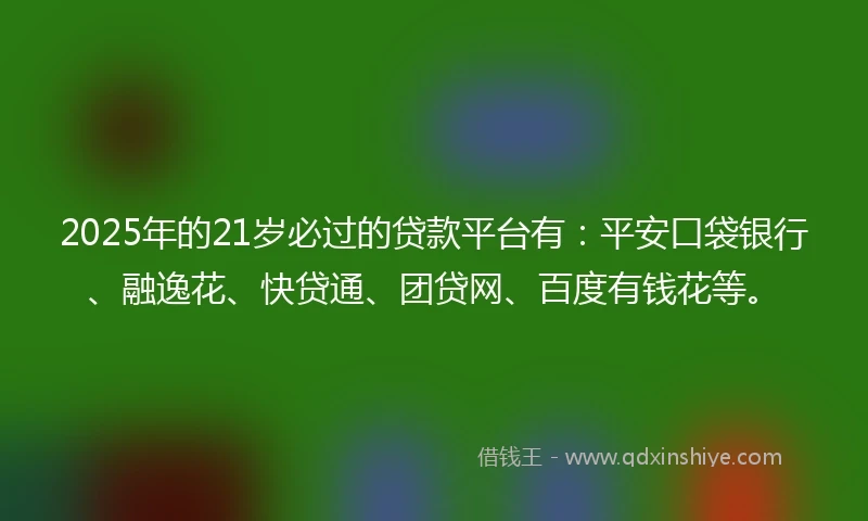 2025年的21岁必过的贷款平台有：平安口袋银行、融逸花、快贷通、团贷网、百度有钱花等。