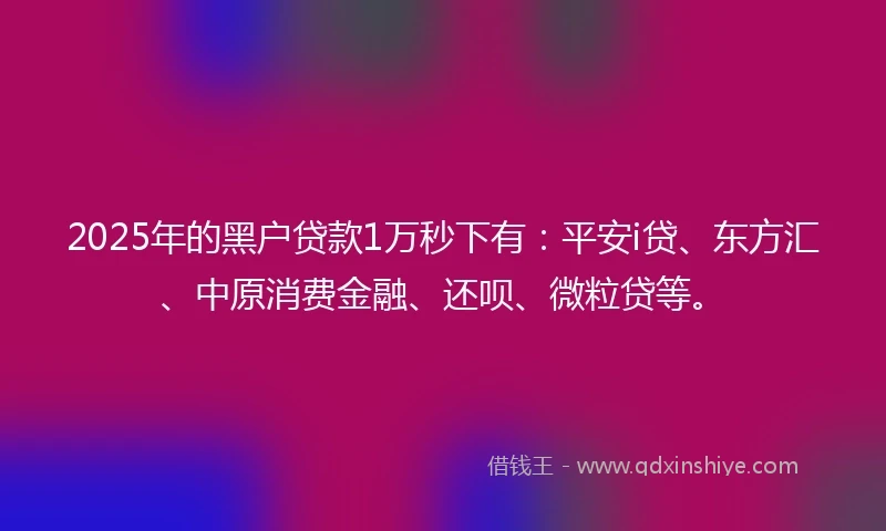 2025年的黑户贷款1万秒下有：平安i贷、东方汇、中原消费金融、还呗、微粒贷等。