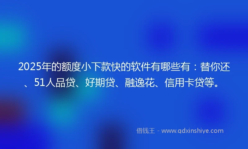 2025年的额度小下款快的软件有哪些有：替你还、51人品贷、好期贷、融逸花、信用卡贷等。
