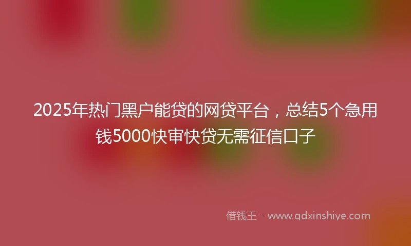2025年热门黑户能贷的网贷平台，总结5个急用钱5000快审快贷无需征信口子