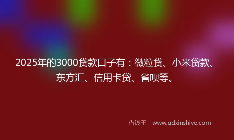 2025年的3000贷款口子有：微粒贷、小米贷款、东方汇、信用卡贷、省呗等。