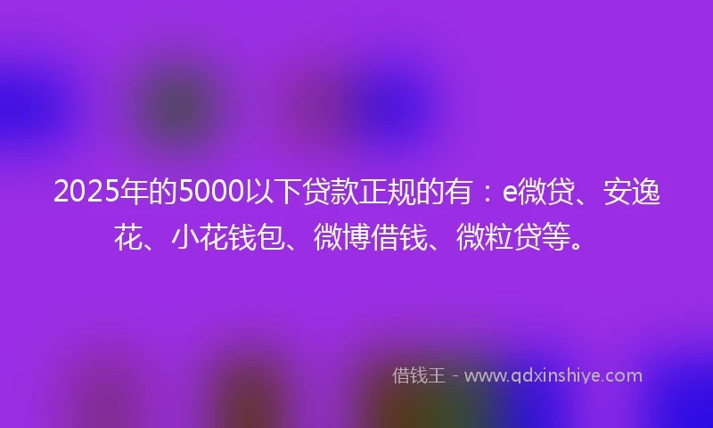 2025年的5000以下贷款正规的有：e微贷、安逸花、小花钱包、微博借钱、微粒贷等。