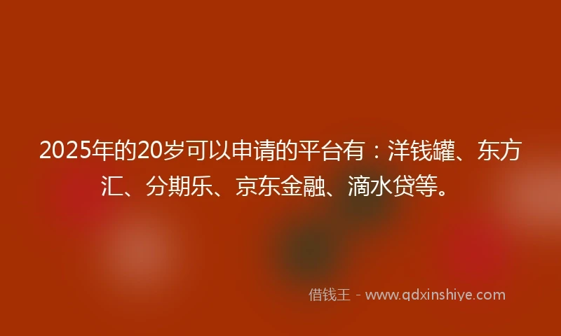 2025年的20岁可以申请的平台有：洋钱罐、东方汇、分期乐、京东金融、滴水贷等。