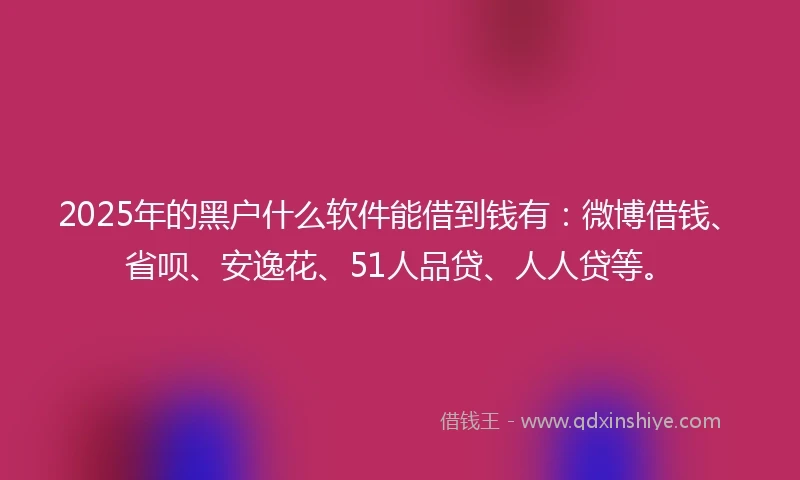 2025年的黑户什么软件能借到钱有：微博借钱、省呗、安逸花、51人品贷、人人贷等。
