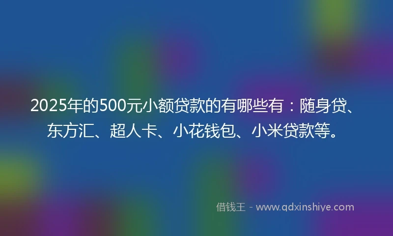 2025年的500元小额贷款的有哪些有：随身贷、东方汇、超人卡、小花钱包、小米贷款等。