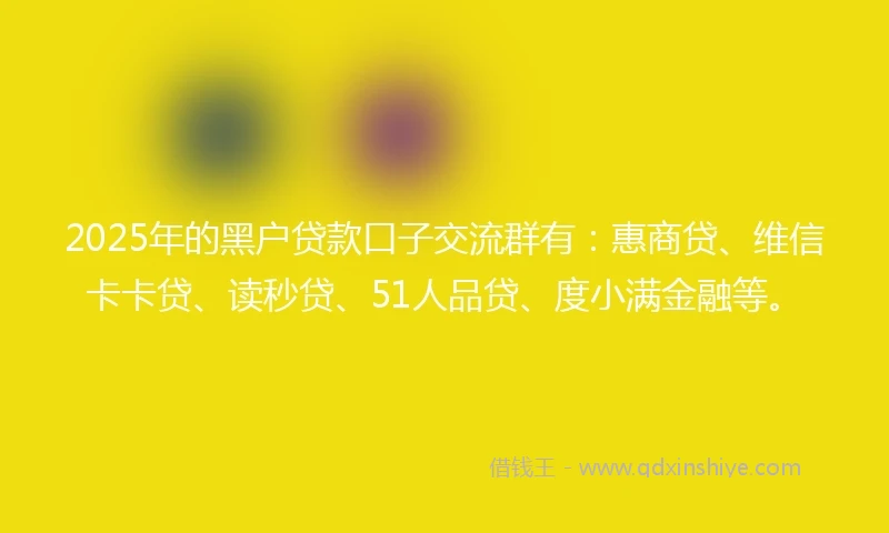 2025年的黑户贷款口子交流群有：惠商贷、维信卡卡贷、读秒贷、51人品贷、度小满金融等。