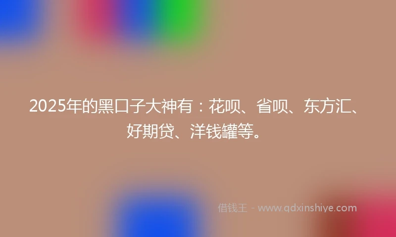 2025年的黑口子大神有：花呗、省呗、东方汇、好期贷、洋钱罐等。