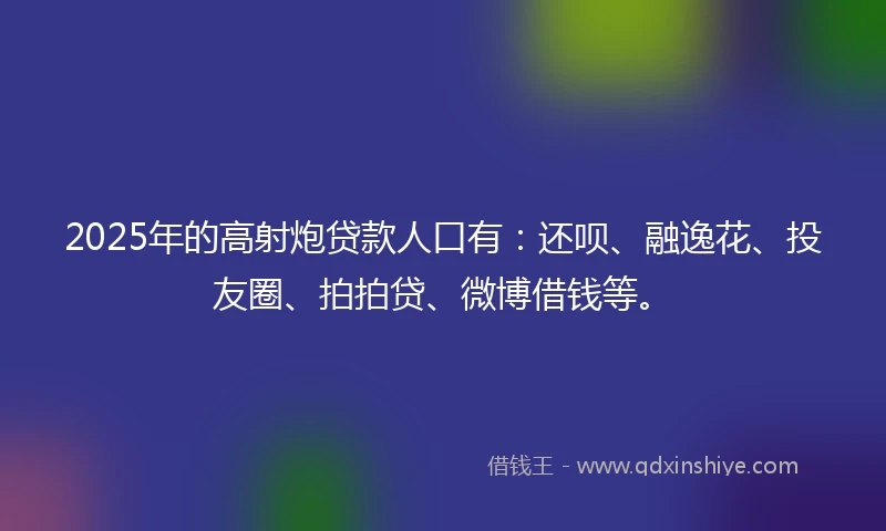 2025年的高射炮贷款人口有：还呗、融逸花、投友圈、拍拍贷、微博借钱等。
