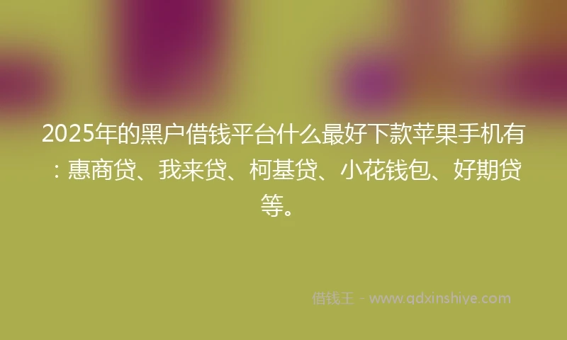 2025年的黑户借钱平台什么最好下款苹果手机有：惠商贷、我来贷、柯基贷、小花钱包、好期贷等。