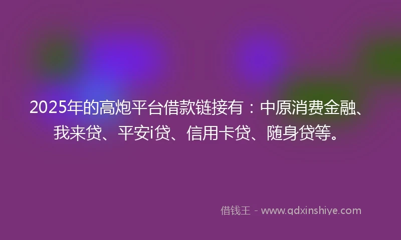2025年的高炮平台借款链接有：中原消费金融、我来贷、平安i贷、信用卡贷、随身贷等。