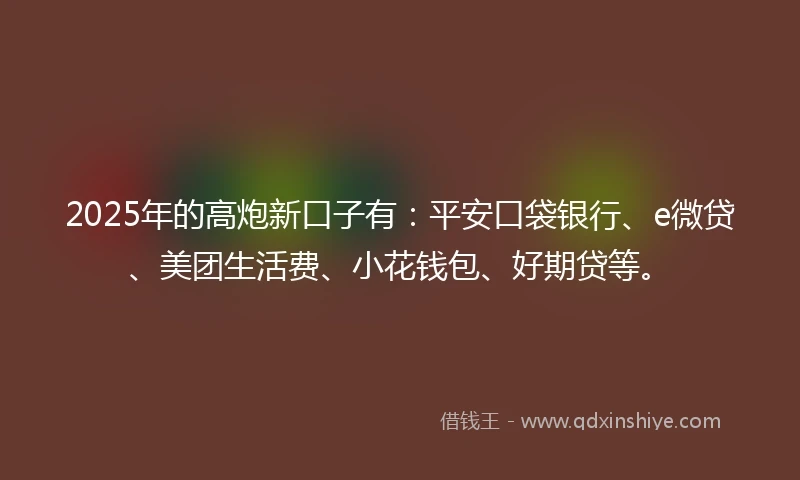 2025年的高炮新口子有：平安口袋银行、e微贷、美团生活费、小花钱包、好期贷等。