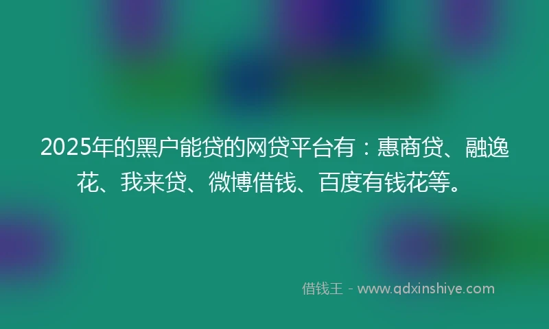 2025年的黑户能贷的网贷平台有：惠商贷、融逸花、我来贷、微博借钱、百度有钱花等。