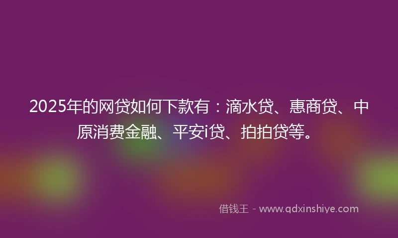 2025年的网贷如何下款有：滴水贷、惠商贷、中原消费金融、平安i贷、拍拍贷等。