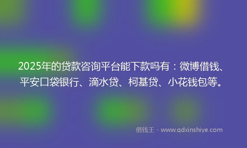 2025年的贷款咨询平台能下款吗有：微博借钱、平安口袋银行、滴水贷、柯基贷、小花钱包等。