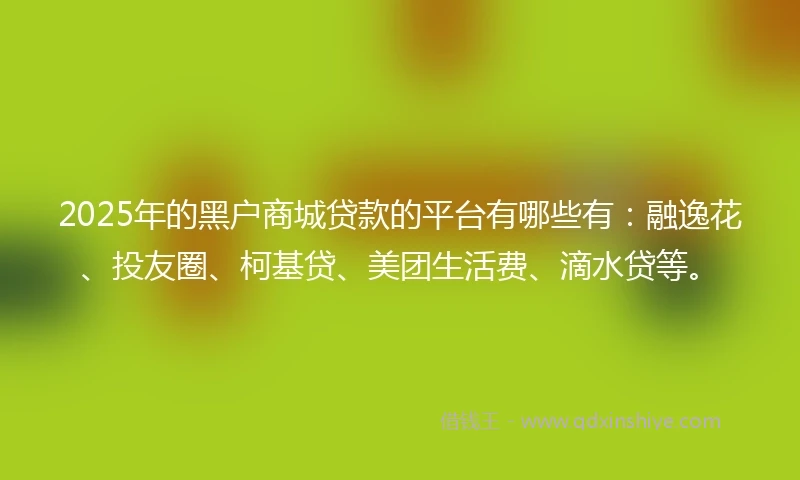 2025年的黑户商城贷款的平台有哪些有：融逸花、投友圈、柯基贷、美团生活费、滴水贷等。