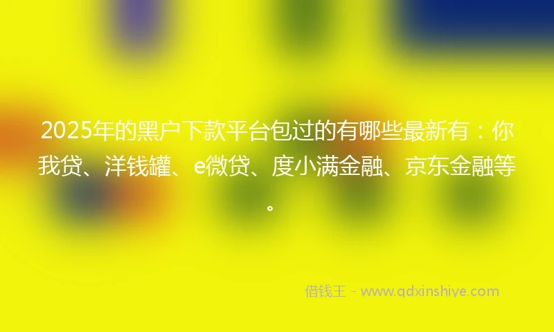 2025年的黑户下款平台包过的有哪些最新有：你我贷、洋钱罐、e微贷、度小满金融、京东金融等。