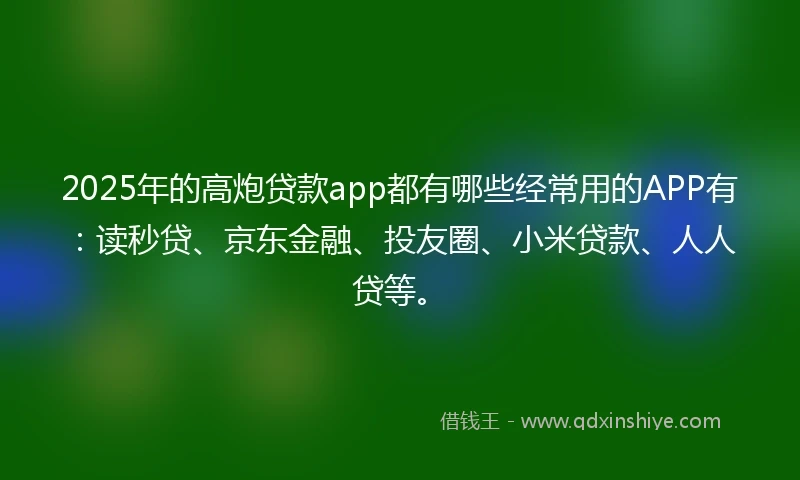 2025年的高炮贷款app都有哪些经常用的APP有：读秒贷、京东金融、投友圈、小米贷款、人人贷等。