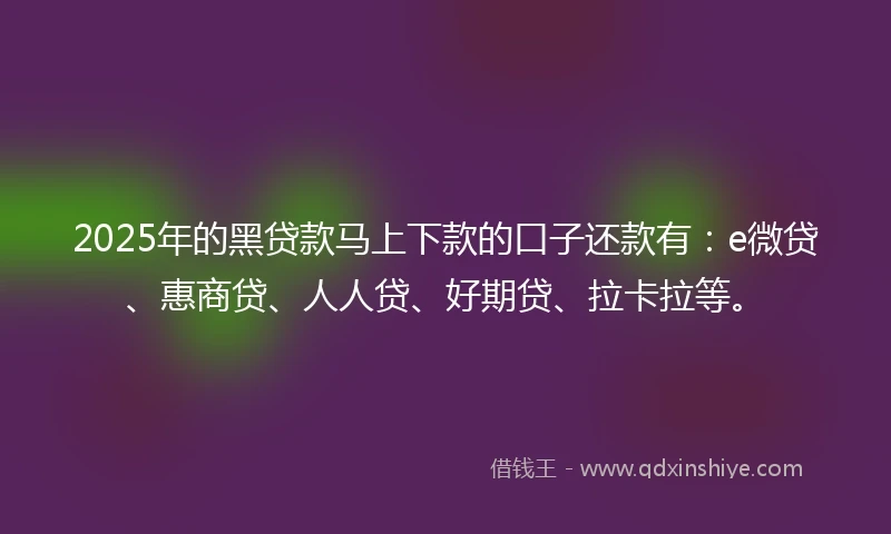 2025年的黑贷款马上下款的口子还款有：e微贷、惠商贷、人人贷、好期贷、拉卡拉等。